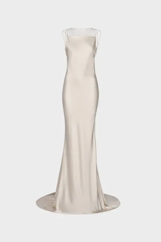 Maison Margiela Ivory Hammered Satin Flared Maxi Dress Ivory online