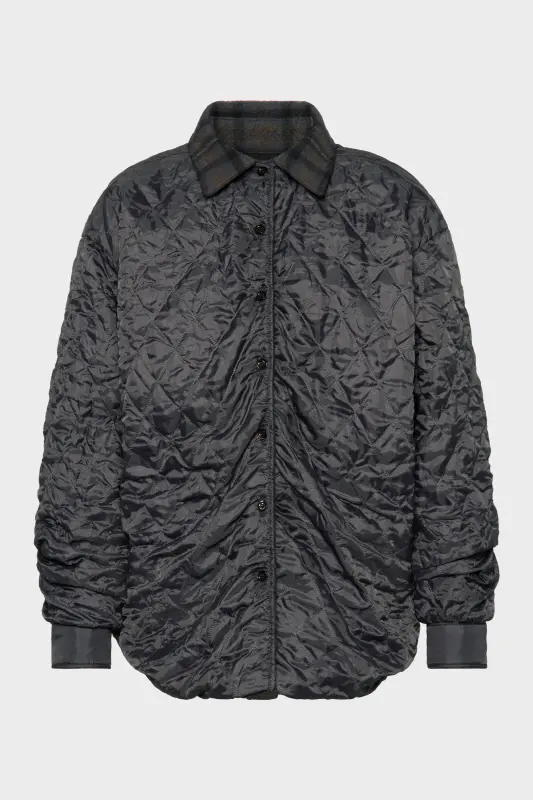 Maison Margiela Womens Gray Wool Quilted Shirt-Jacket Anthracite and brown check online