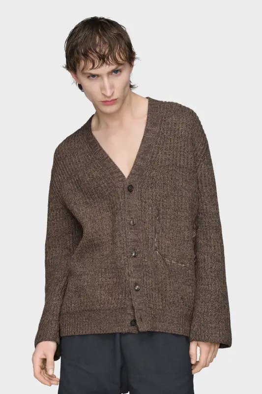 Maison Margiela Mens Brown Cotton Wool Cardigan Brown online